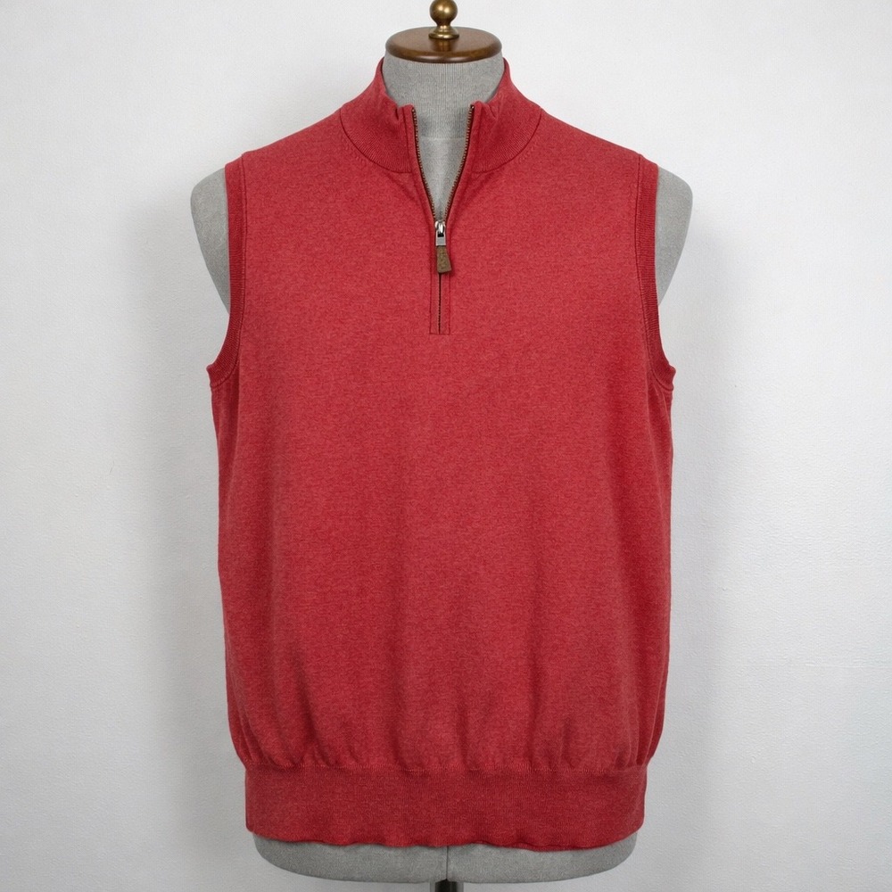 Peter Millar Mens Pink Quarter Zip Sweater Vest Size L Pima Cotton Silk Cashmere